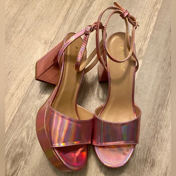 Iridescent Pink Platform High Heels Chrome Metallic Retro Dance Go Go Sz 7.5 - Picture 4 of 15